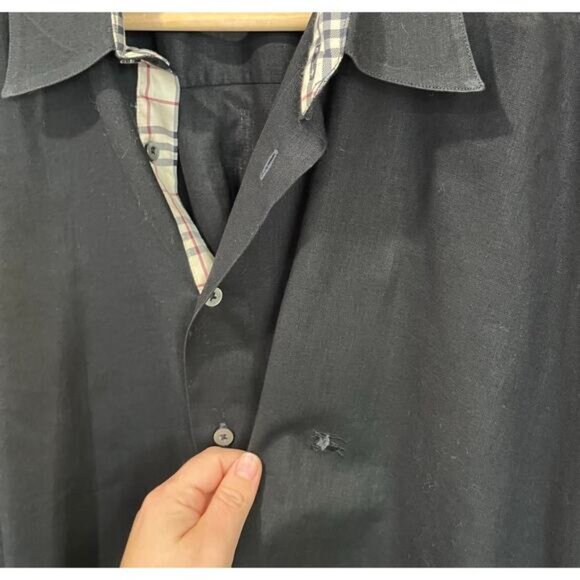 Burberry London Linen Cotton Black Short Sleeve Button Up Quiet Luxury 2XL - Picture 3 of 6
